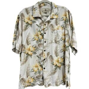 Seven Palm Mens Hawaiian Floral Shirt Short Sleeve Size XL Silk Beige
